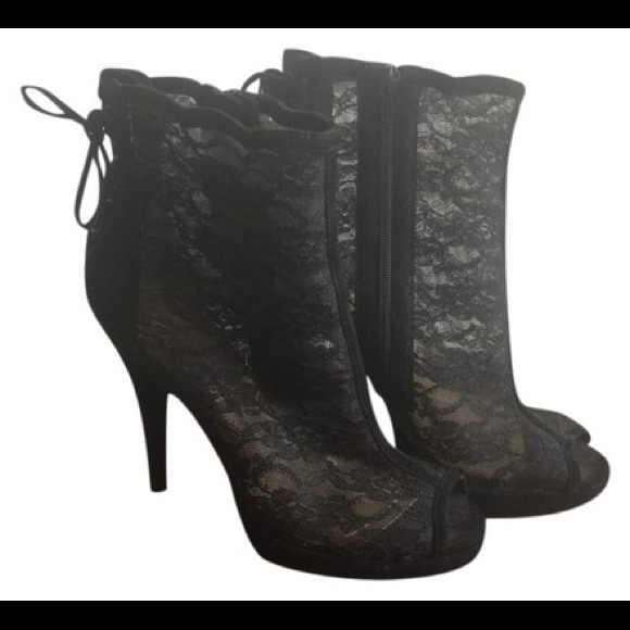 Martinez Valero Shoes - Martinez Valero peeptoe Olive lace & corset bootie
